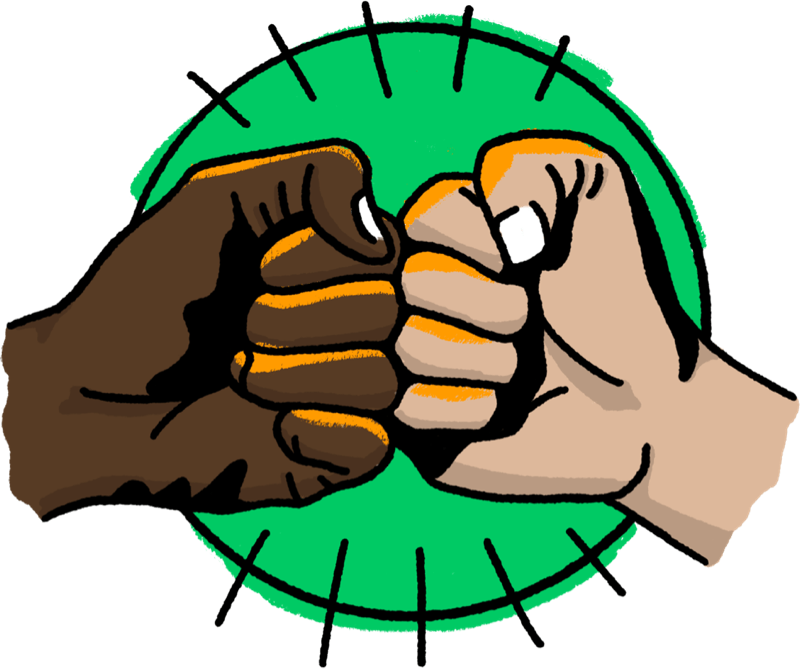 Hand-drawn illustration of a fist bump
